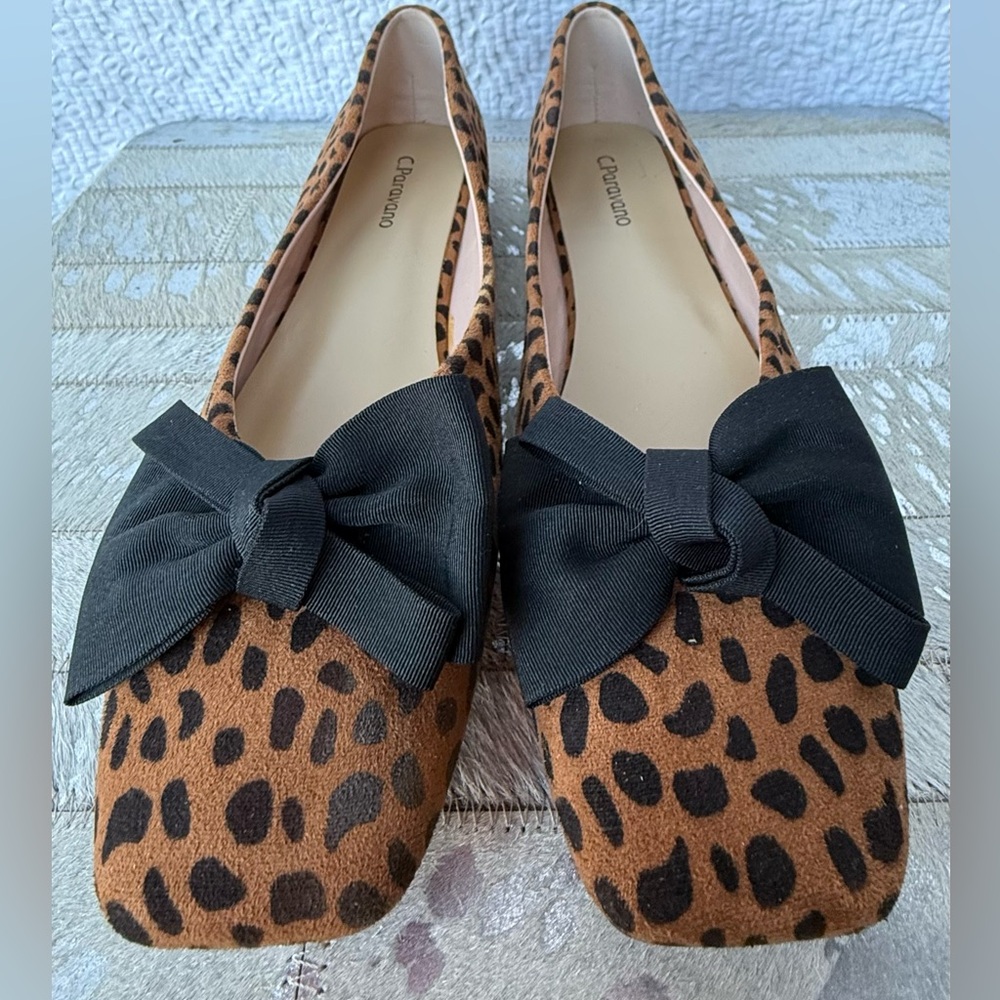 C.Paravano Leopard Print Ballet Flats Bow Detail EU 38.5 nwob